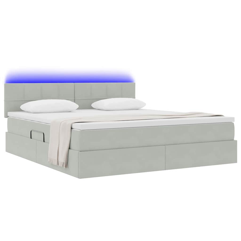 Bett mit Stauraum und LED mit LED Hellgrau 160 x 200 cm Samt
