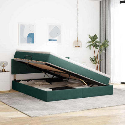 vidaXL Bett mit Stauraum und LED mit LED Dunkelgrün 160 x 200 cm Samt