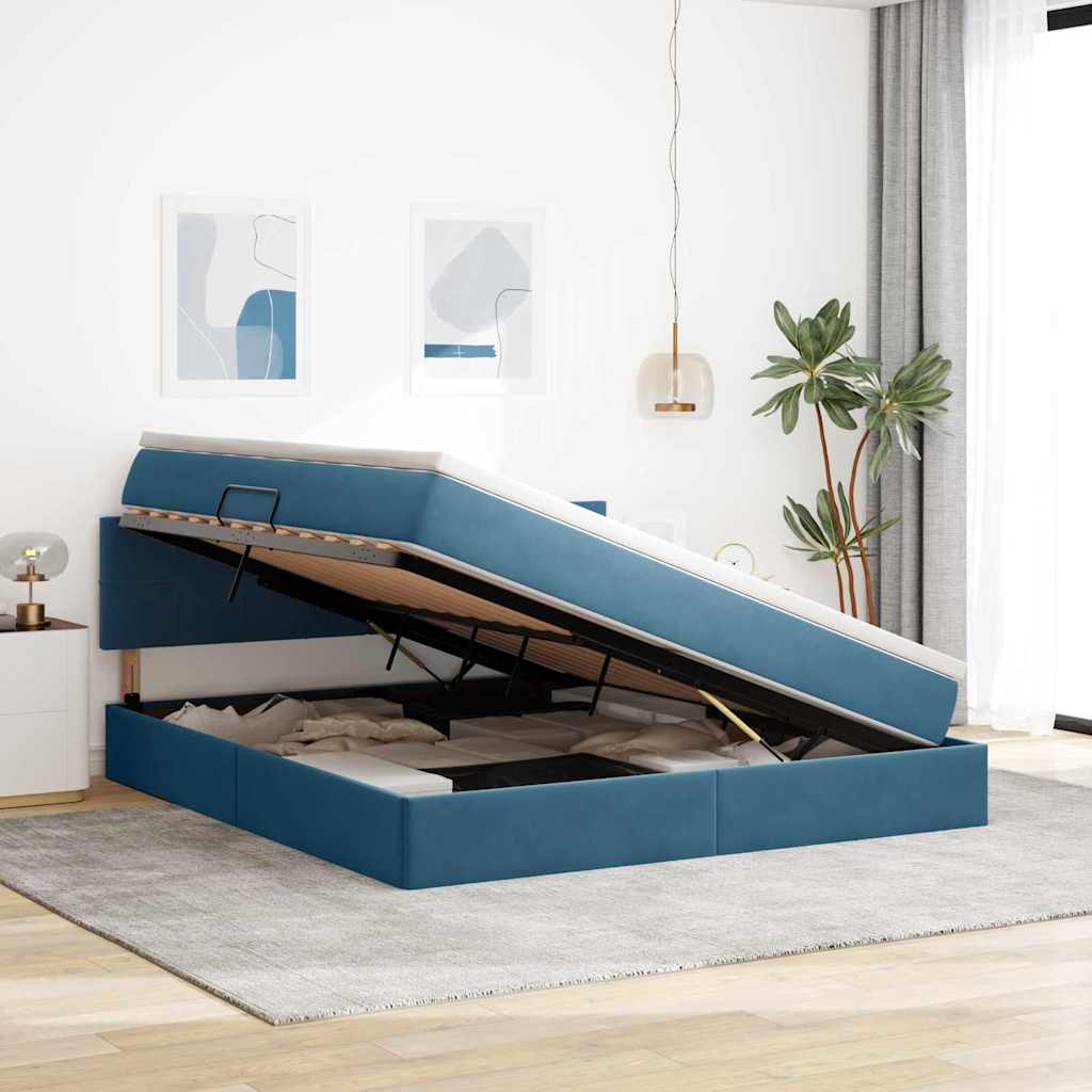 vidaXL Bett mit Stauraum und LED mit LED Dunkelblau 160 x 200 cm Samt