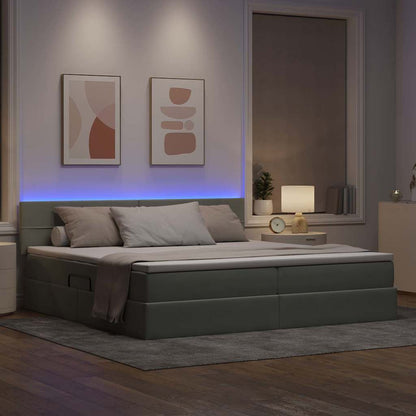 Bett mit Stauraum und LED mit LED Hellgrau 200 x 200 cm Samt