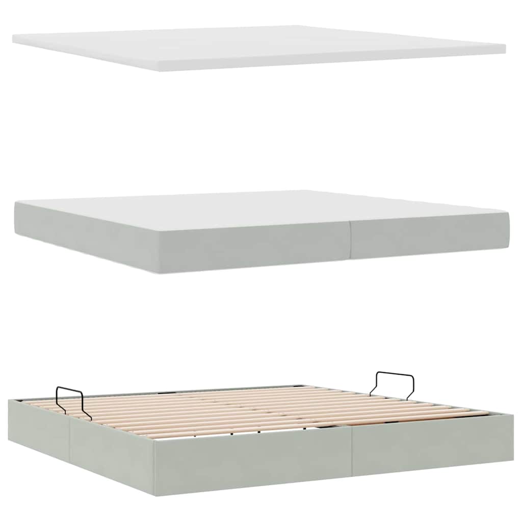 Bett mit Stauraum und LED mit LED Hellgrau 200 x 200 cm Samt