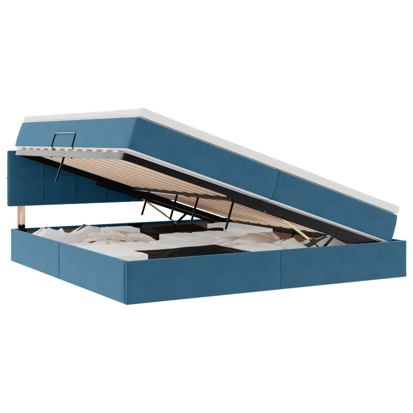 Bett mit Stauraum und LED mit LED Dunkelblau 200 x 200 cm Samt