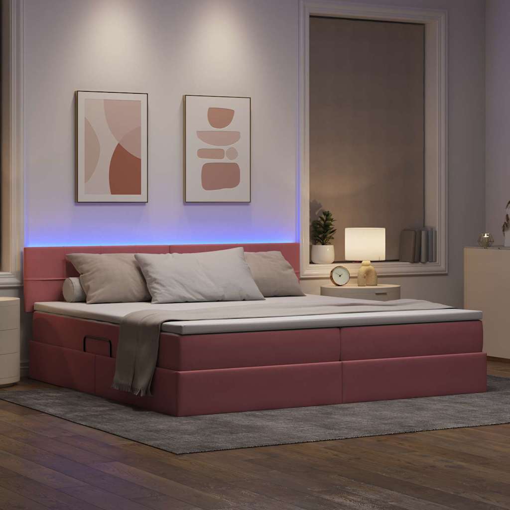 Bett mit Stauraum und LED mit Matratze Rosa 200 x 200 cm Samt
