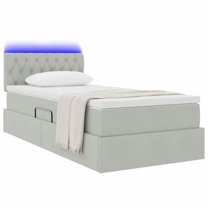 Bett mit Stauraum und LED mit LED Hellgrau 90 x 190 cm Samt