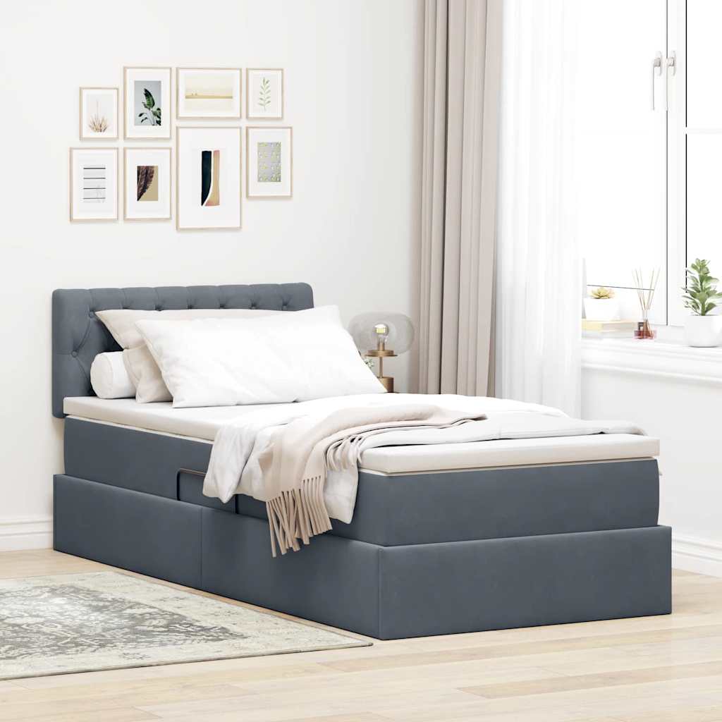 vidaXL Bett mit Stauraum und LED mit LED Dunkelgrau 90 x 190 cm Samt