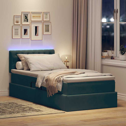 vidaXL Bett mit Stauraum und LED mit LED Dunkelgrün 90 x 190 cm Samt