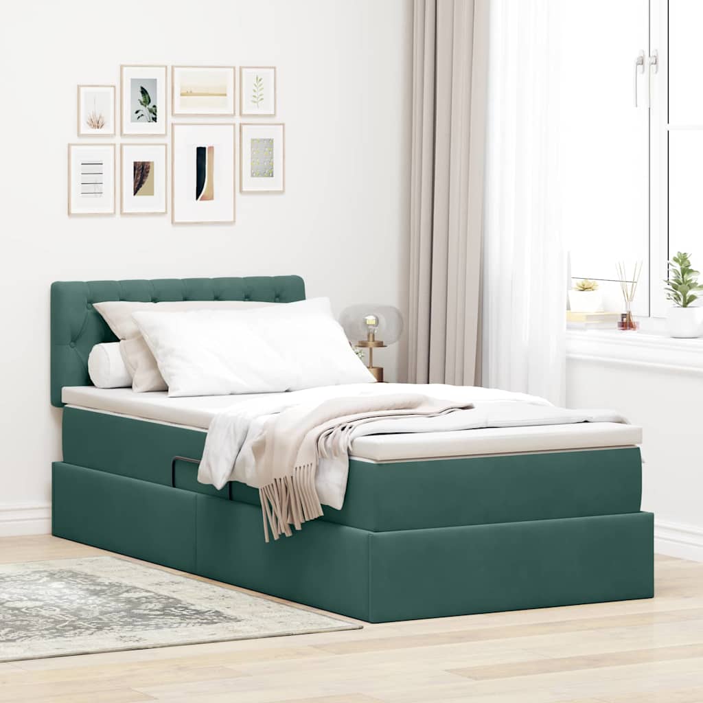vidaXL Bett mit Stauraum und LED mit LED Dunkelgrün 90 x 190 cm Samt