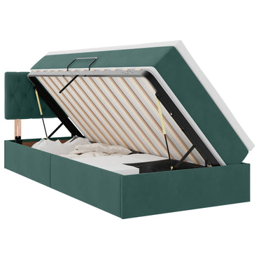vidaXL Bett mit Stauraum und LED mit LED Dunkelgrün 90 x 190 cm Samt