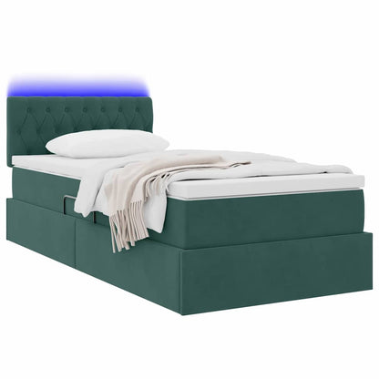 vidaXL Bett mit Stauraum und LED mit LED Dunkelgrün 90 x 190 cm Samt