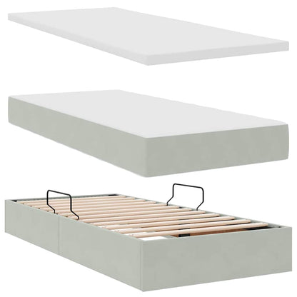 Bett mit Stauraum und LED mit LED Hellgrau 90 x 200 cm Samt