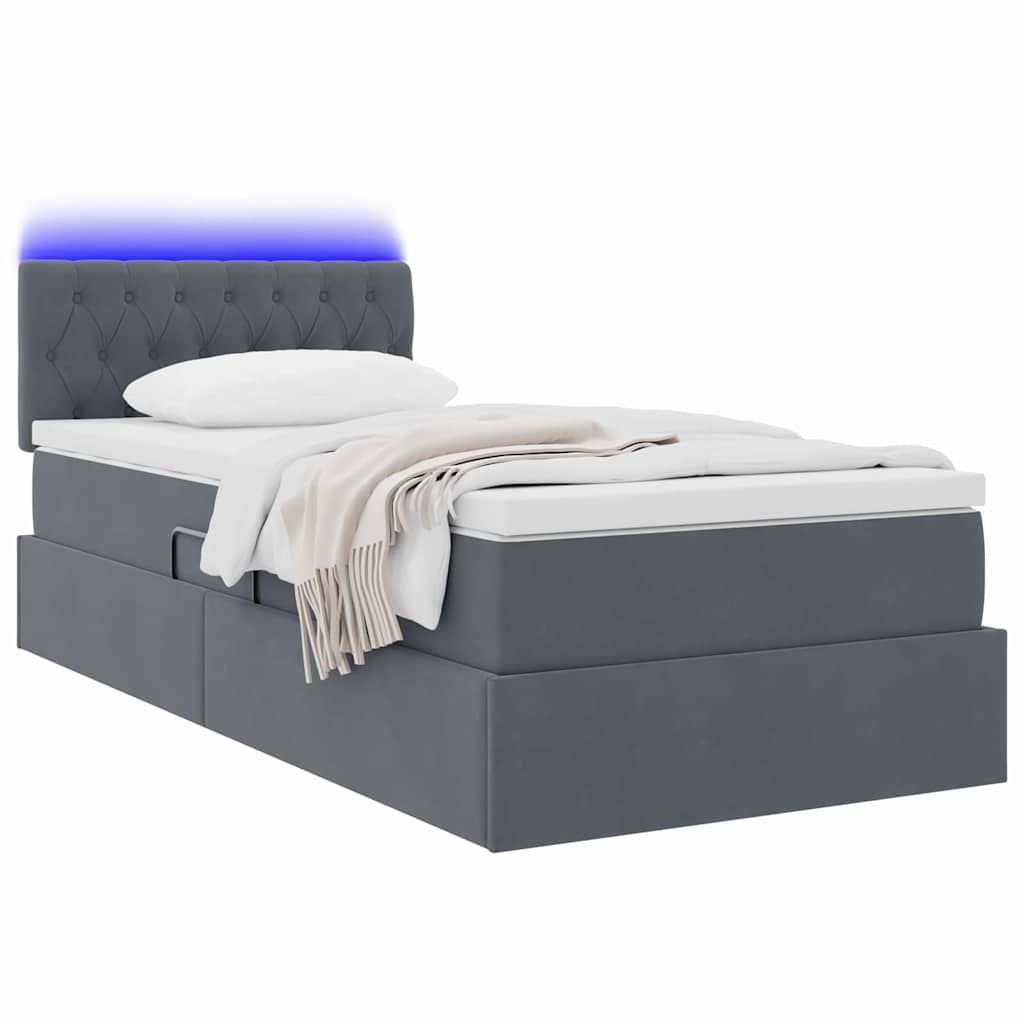 Bett mit Stauraum und LED mit LED Dunkelgrau 90 x 200 cm Samt