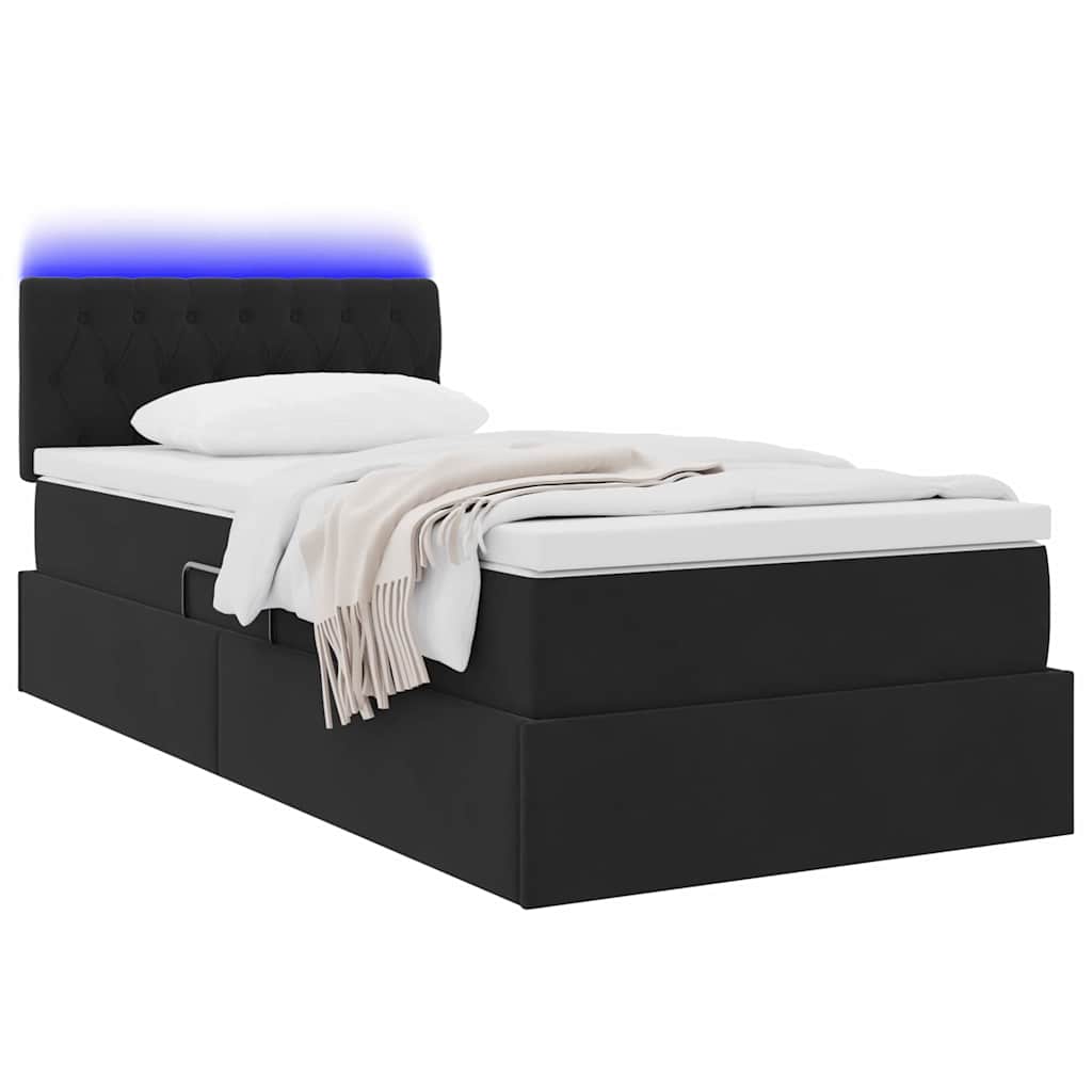 Bett mit Stauraum und LED mit Matratze Schwarz 90 x 200 cm Samt