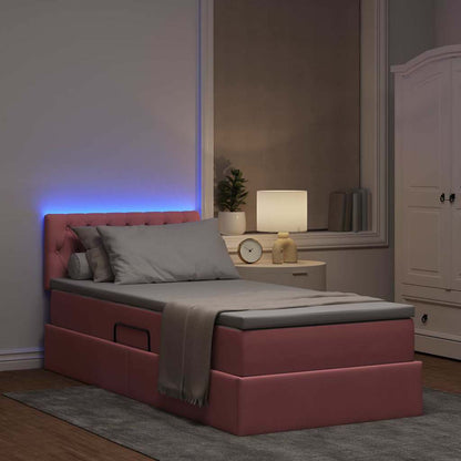 Bett mit Stauraum und LED mit Matratze Rosa 90 x 200 cm Samt