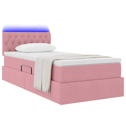 Bett mit Stauraum und LED mit Matratze Rosa 90 x 200 cm Samt