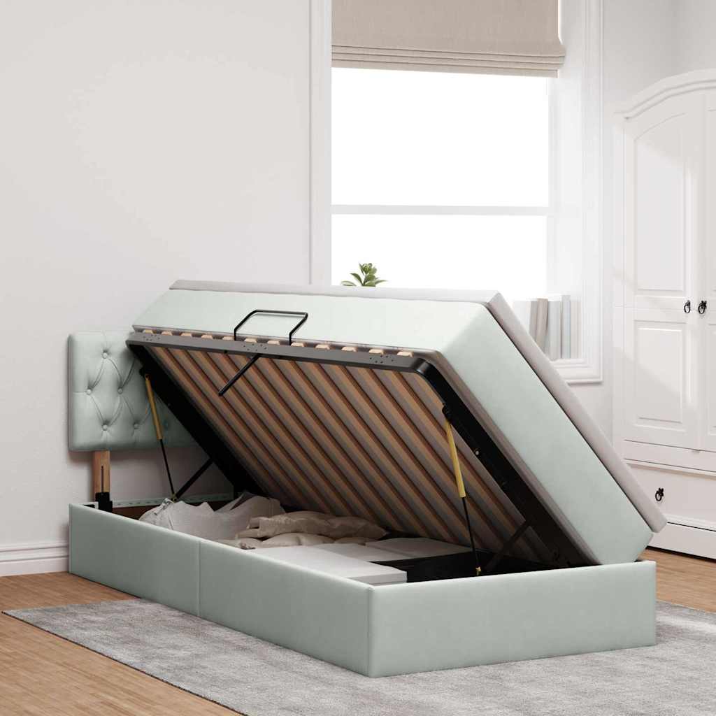 vidaXL Bett mit Stauraum und LED mit LED Hellgrau 100 x 200 cm Samt