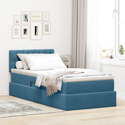 vidaXL Bett mit Stauraum und LED mit LED Dunkelblau 100 x 200 cm Samt