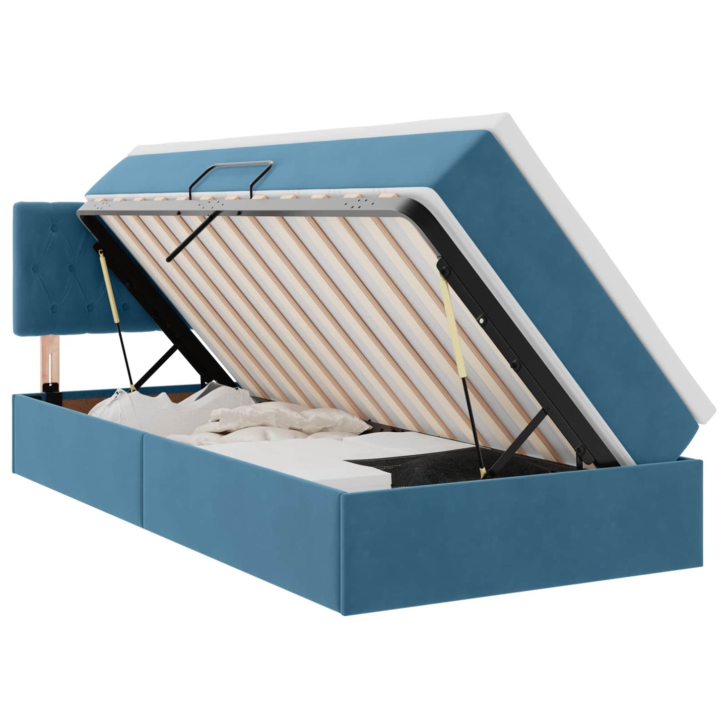 vidaXL Bett mit Stauraum und LED mit LED Dunkelblau 100 x 200 cm Samt