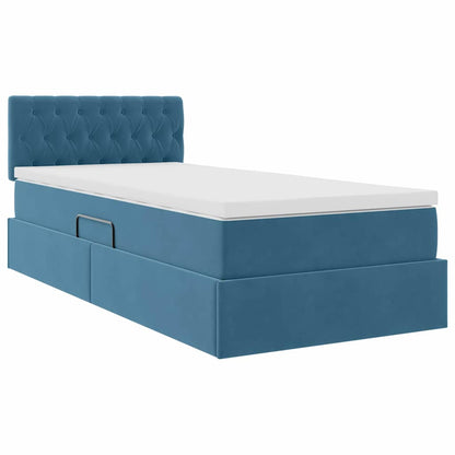 vidaXL Bett mit Stauraum und LED mit LED Dunkelblau 100 x 200 cm Samt