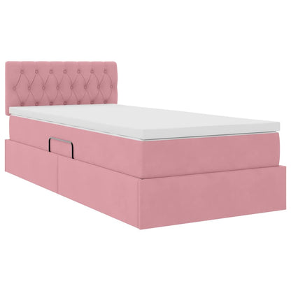 vidaXL Bett mit Stauraum und LED mit Matratze Rosa 100 x 200 cm Samt