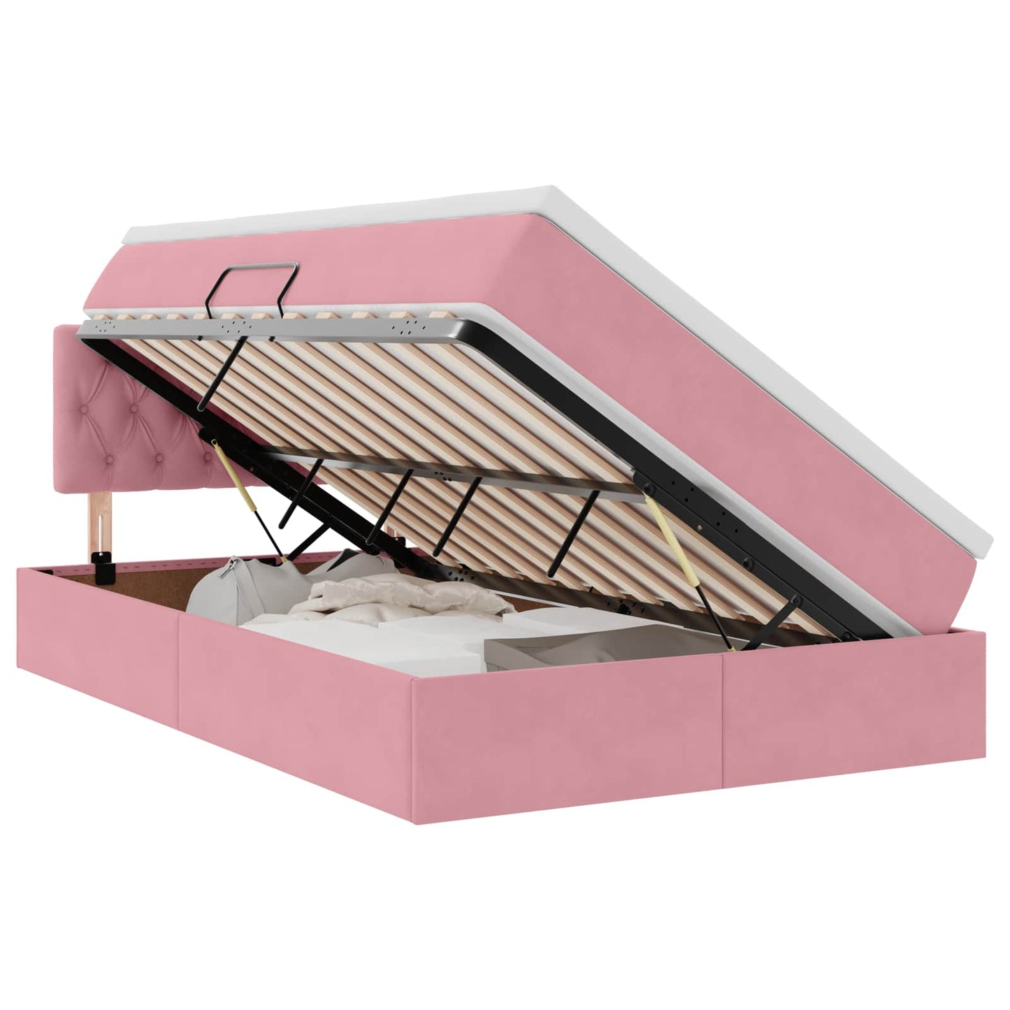 vidaXL Bett mit Stauraum und LED mit Matratze Rosa 120 x 200 cm Samt