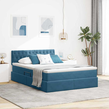 vidaXL Lit avec rangement et LED Bleu foncé 140 x 190 cm Velours