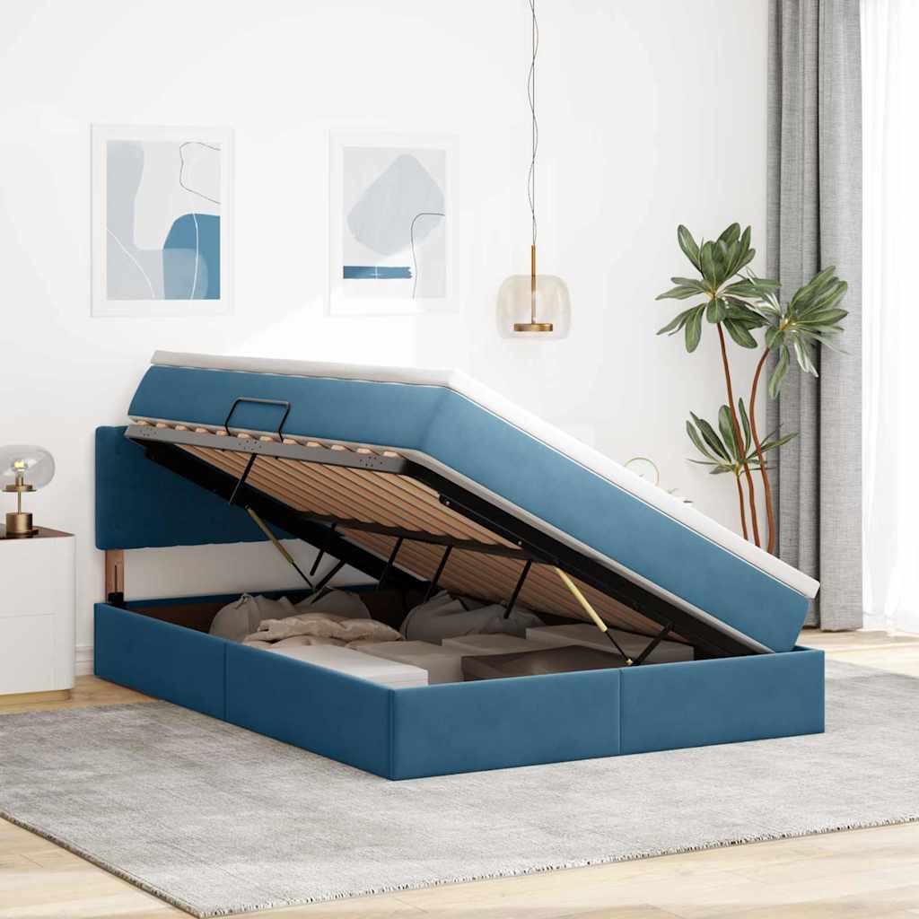 vidaXL Lit avec rangement et LED Bleu foncé 140 x 190 cm Velours