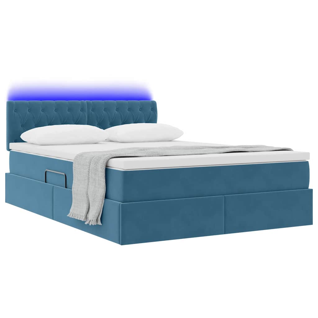 vidaXL Lit avec rangement et LED Bleu foncé 140 x 190 cm Velours