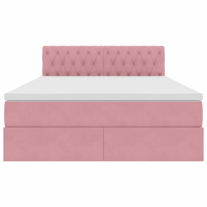 Bett mit Stauraum und LED mit Matratze Rosa 140 x 190 cm Samt