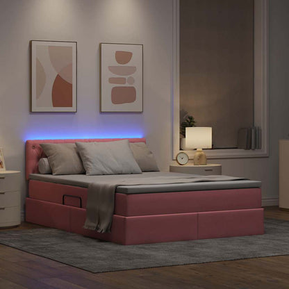 Bett mit Stauraum und LED mit Matratze Rosa 140 x 200 cm Samt