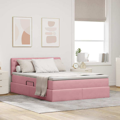 Bett mit Stauraum und LED mit Matratze Rosa 140 x 200 cm Samt