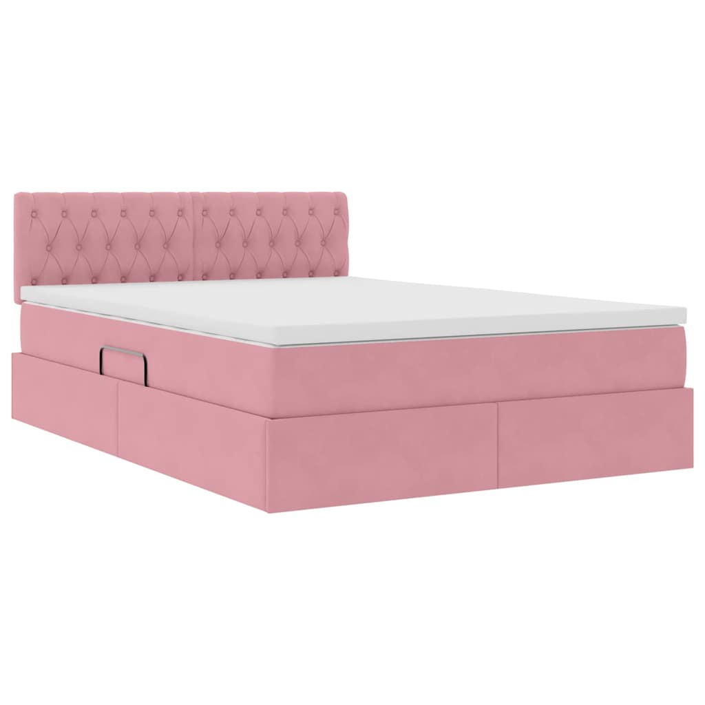 Bett mit Stauraum und LED mit Matratze Rosa 140 x 200 cm Samt