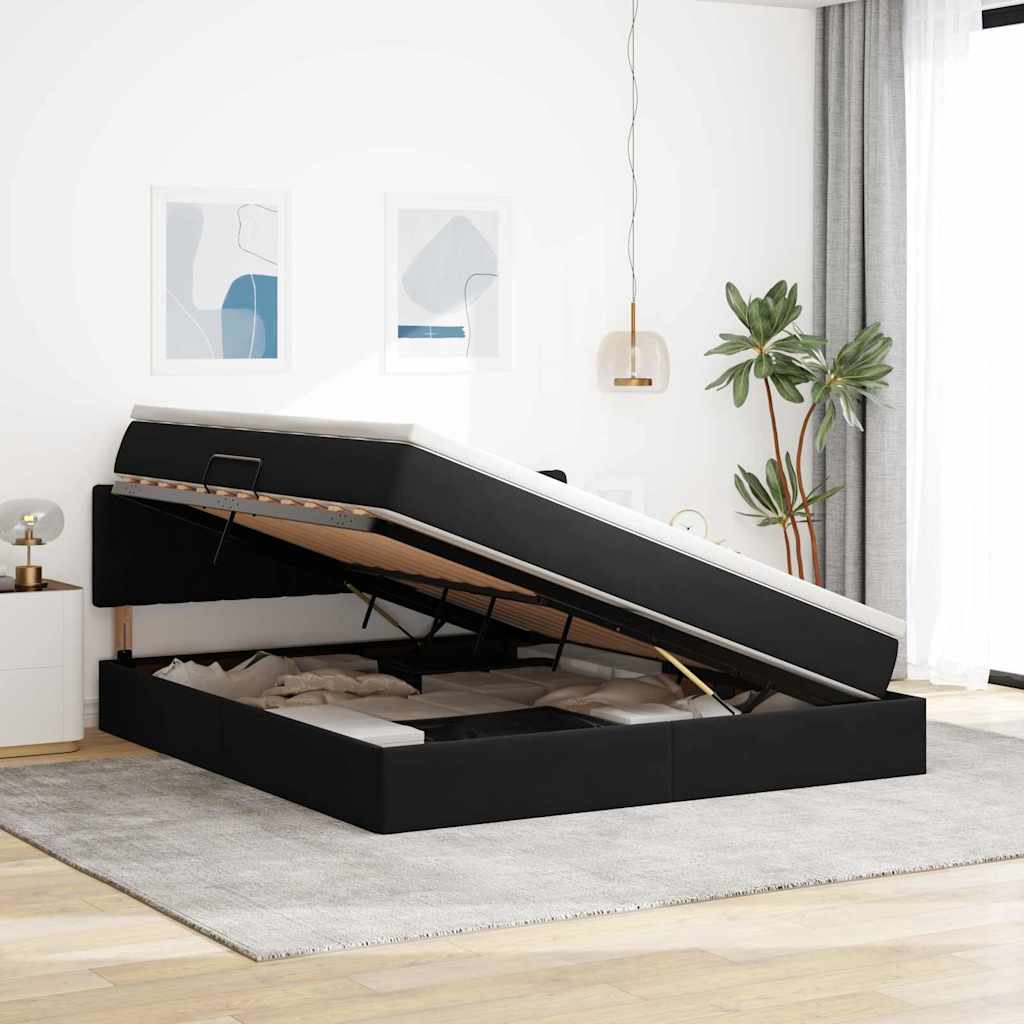 vidaXL Bett mit Stauraum und LED mit LED Schwarz 160 x 200 cm Samt