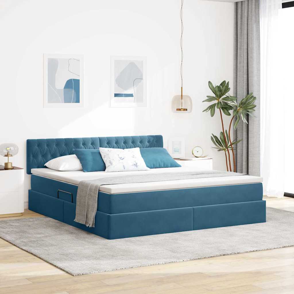 vidaXL Bett mit Stauraum und LED mit LED Dunkelblau 160 x 200 cm Samt
