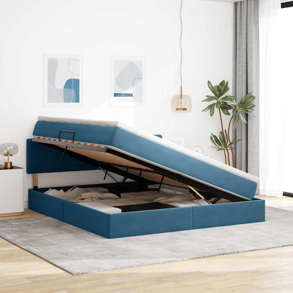 vidaXL Bett mit Stauraum und LED mit LED Dunkelblau 160 x 200 cm Samt