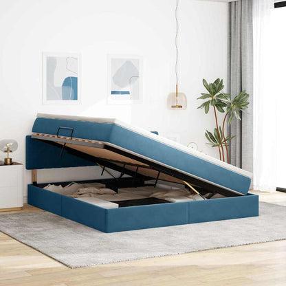 vidaXL Bett mit Stauraum und LED mit LED Dunkelblau 160 x 200 cm Samt