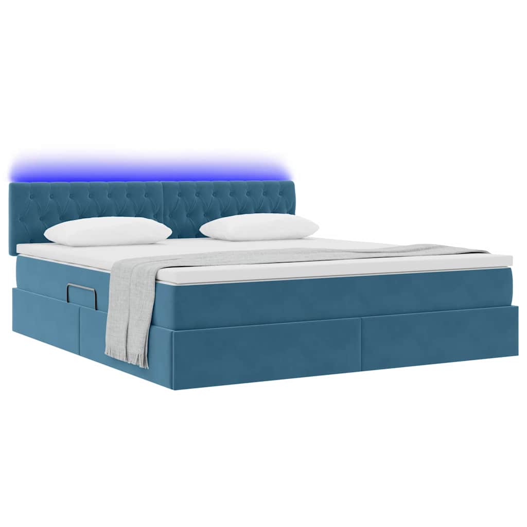 vidaXL Bett mit Stauraum und LED mit LED Dunkelblau 160 x 200 cm Samt