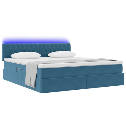 vidaXL Bett mit Stauraum und LED mit LED Dunkelblau 160 x 200 cm Samt