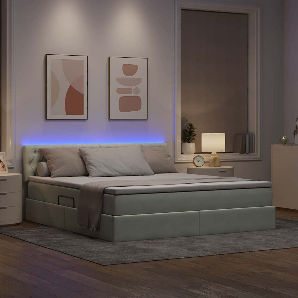 Bett mit Stauraum und LED mit LED Hellgrau 180 x 200 cm Samt