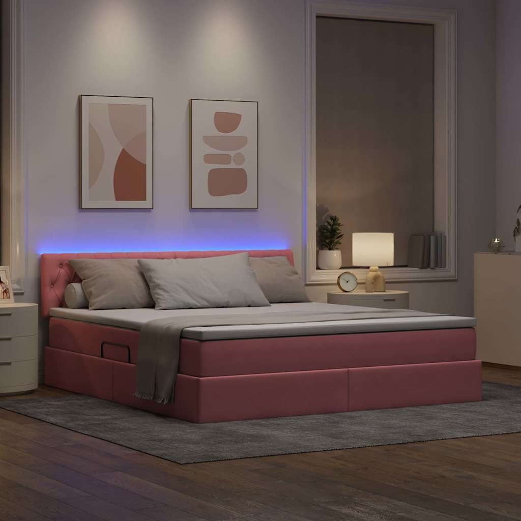 Bett mit Stauraum und LED mit Matratze Rosa 180 x 200 cm Samt