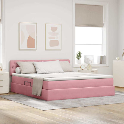 Bett mit Stauraum und LED mit Matratze Rosa 180 x 200 cm Samt