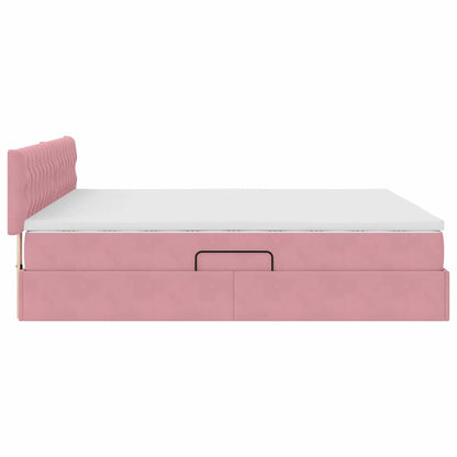 Bett mit Stauraum und LED mit Matratze Rosa 180 x 200 cm Samt