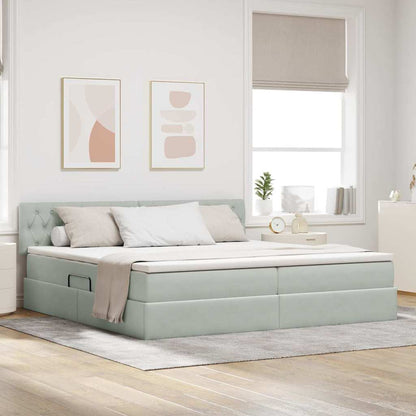 Bett mit Stauraum und LED mit LED Hellgrau 200 x 200 cm Samt