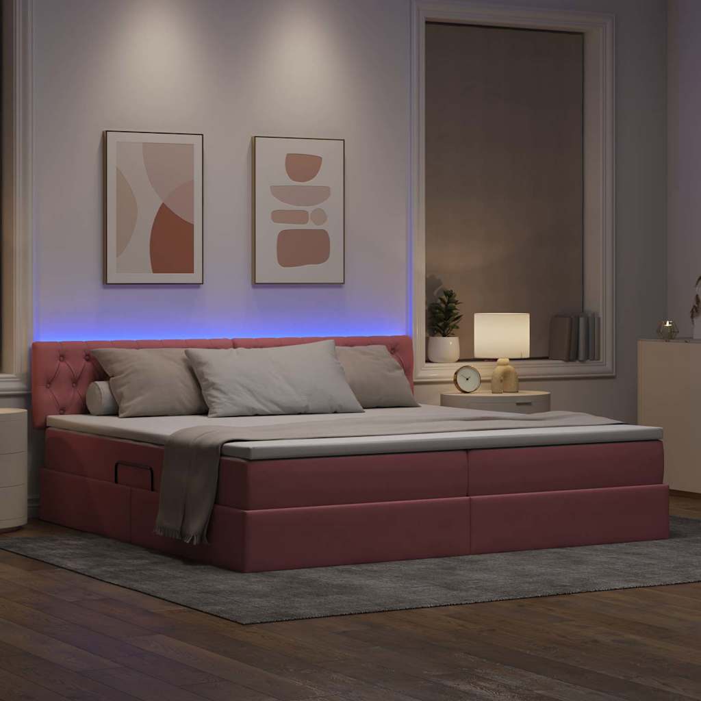 Bett mit Stauraum und LED mit Matratze Rosa 200 x 200 cm Samt