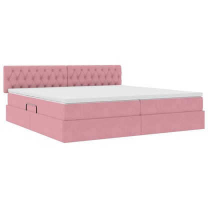 Bett mit Stauraum und LED mit Matratze Rosa 200 x 200 cm Samt
