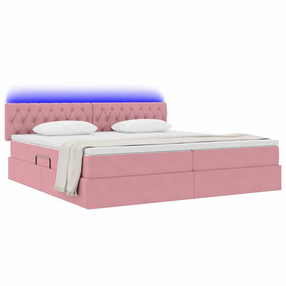 Bett mit Stauraum und LED mit Matratze Rosa 200 x 200 cm Samt