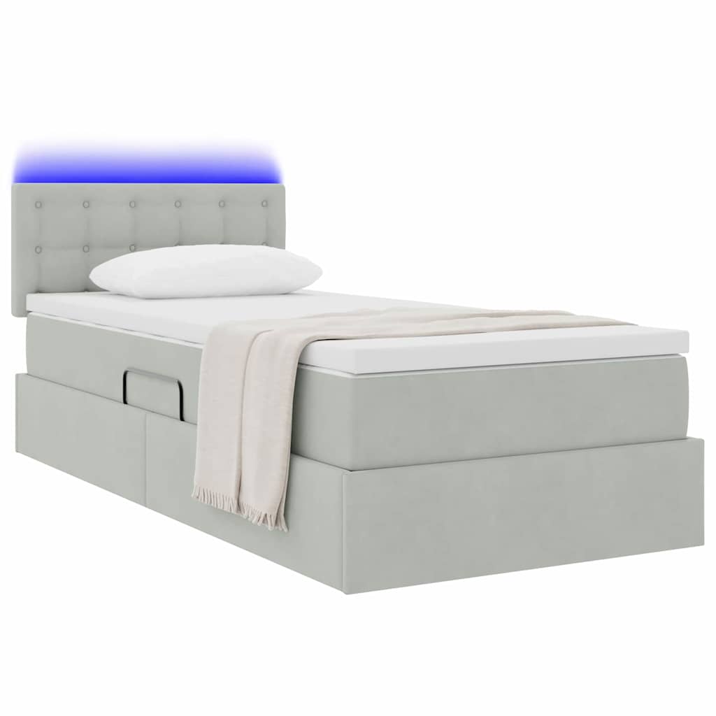 Bett mit Stauraum und LED mit LED Hellgrau 90 x 190 cm Samt