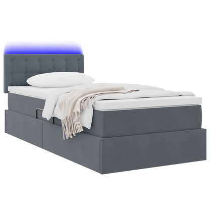 Bett mit Stauraum und LED mit LED Dunkelgrau 90 x 190 cm Samt
