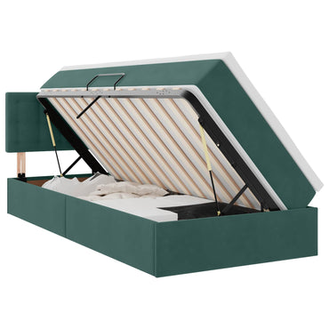 vidaXL Bett mit Stauraum und LED mit LED Dunkelgrün 90 x 190 cm Samt