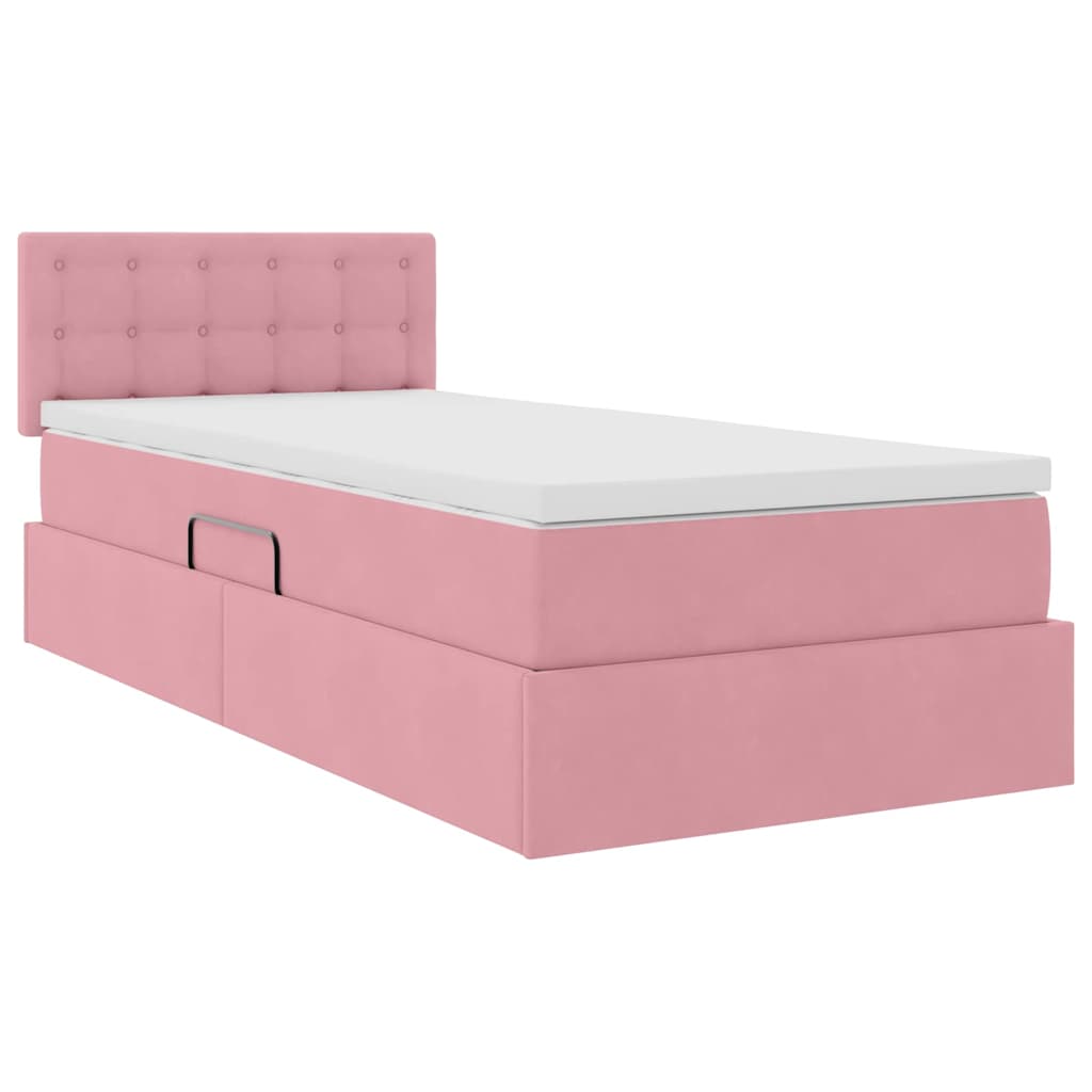 vidaXL Bett mit Stauraum und LED mit Matratze Rosa 90 x 190 cm Samt