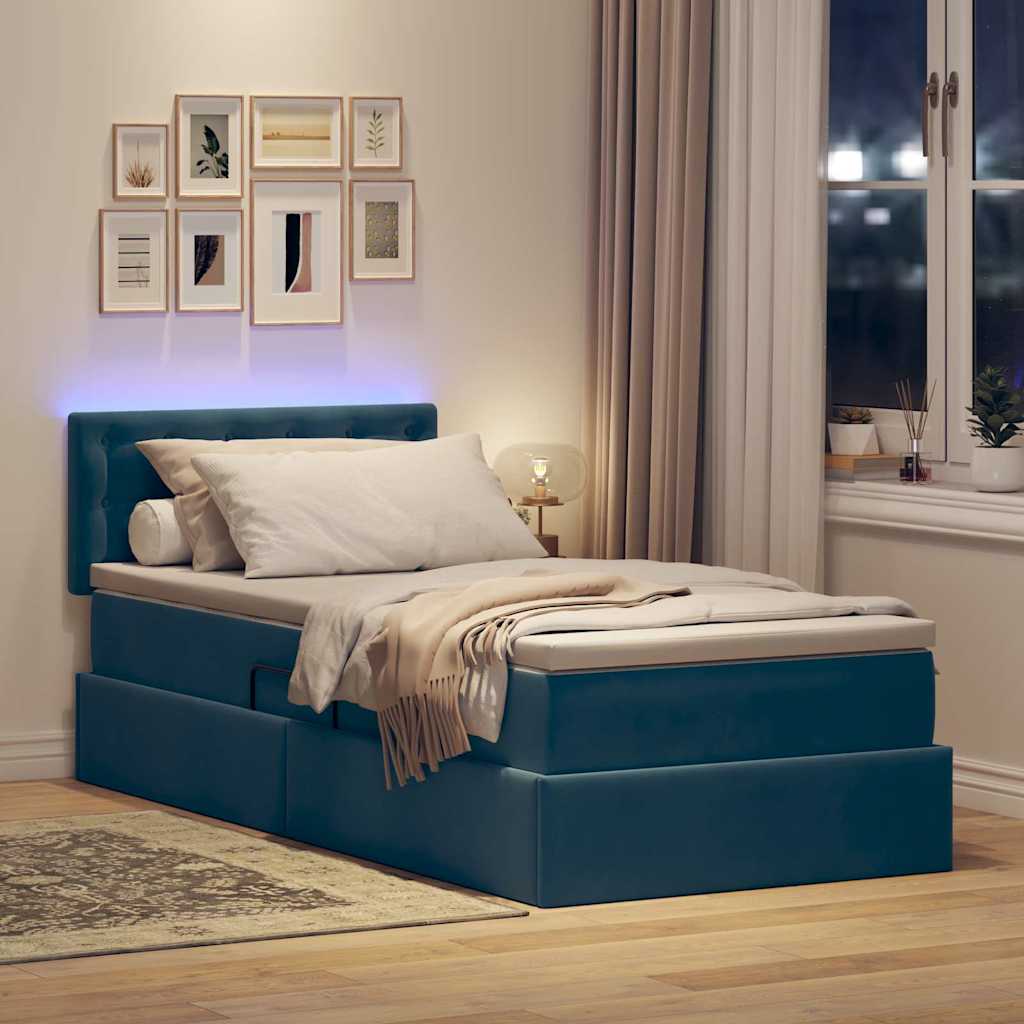 vidaXL Bett mit Stauraum und LED mit LED Dunkelblau 90 x 200 cm Samt